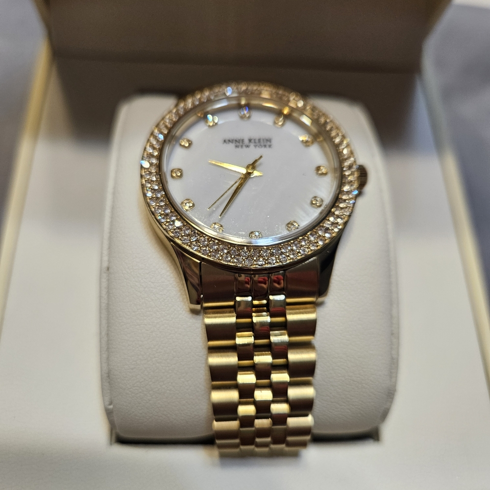 Anne Klein Women's Gold Watch with Crystal Accents